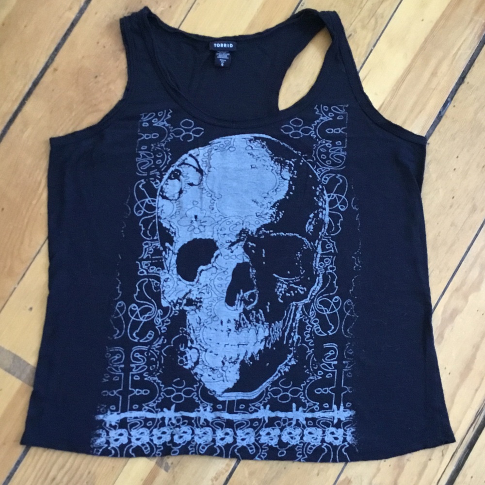 TORRID Black Tank with Gray Skull Print